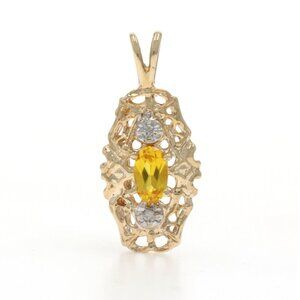 Yellow Gold Lab-Created Yellow Sapphire Diamond Vintage Pendant 10k Oval .35ctw